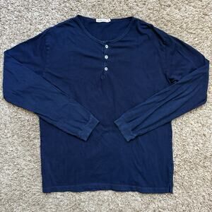 Industry Of All Nations 12 Dips Natural Indigo Blue LS Henley Shirt Size Medium
